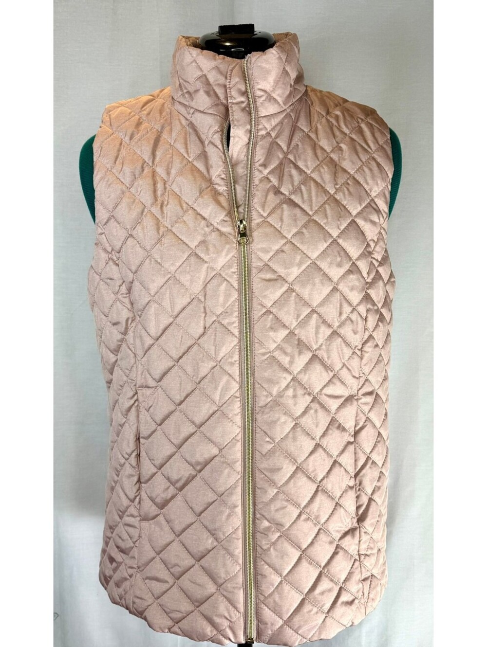 Banana Republic Women’s S Blush Pink Diamond-Quilted Puffer Vest Gold Zip